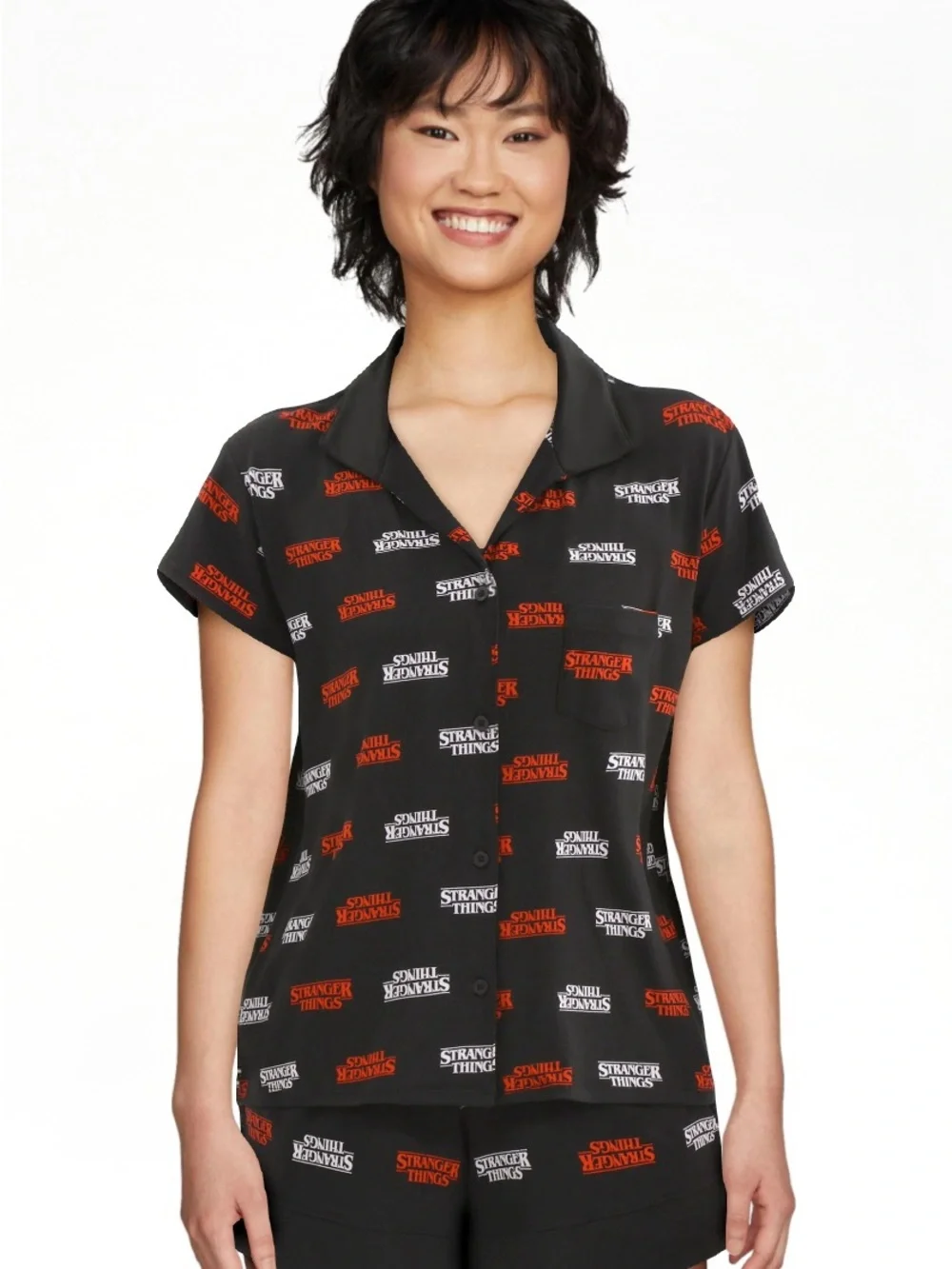 Netflix Stranger Things Women's Printed Notched Top and Shorts Pajama Set, 2-Pc